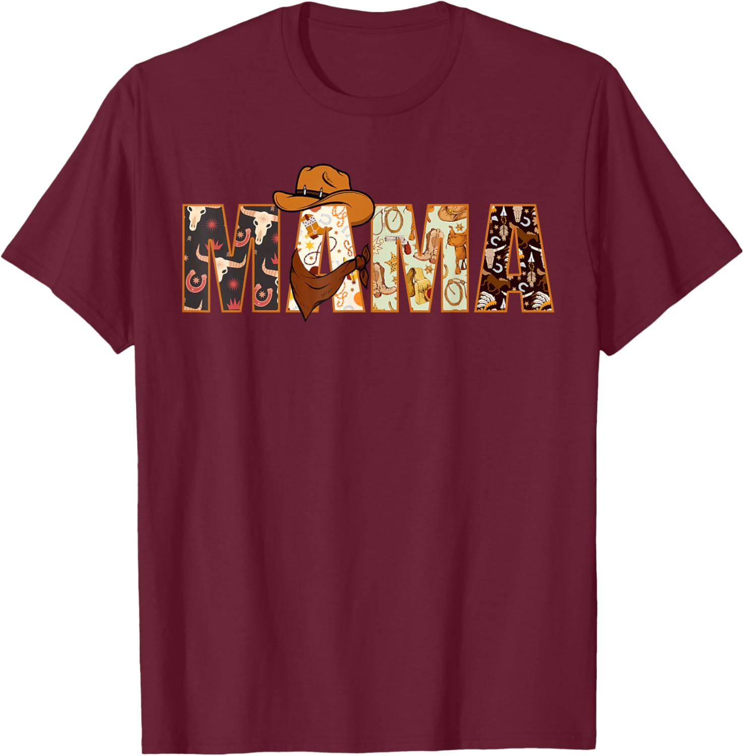 Mama Western Rodeo Family Matching Birthday T-Shirt - T-Shirt | Maroon