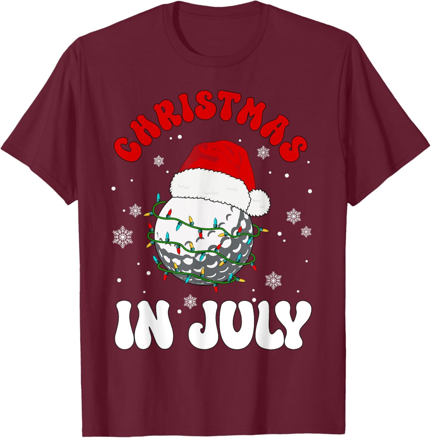 Colorful Santa Hat Lights Funny Golf Lover Christmas In July T-Shirt - T-Shirt | Maroon