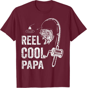 Funny Reel Cool Papa Fishing Father's Day T-Shirt - T-Shirt | Maroon