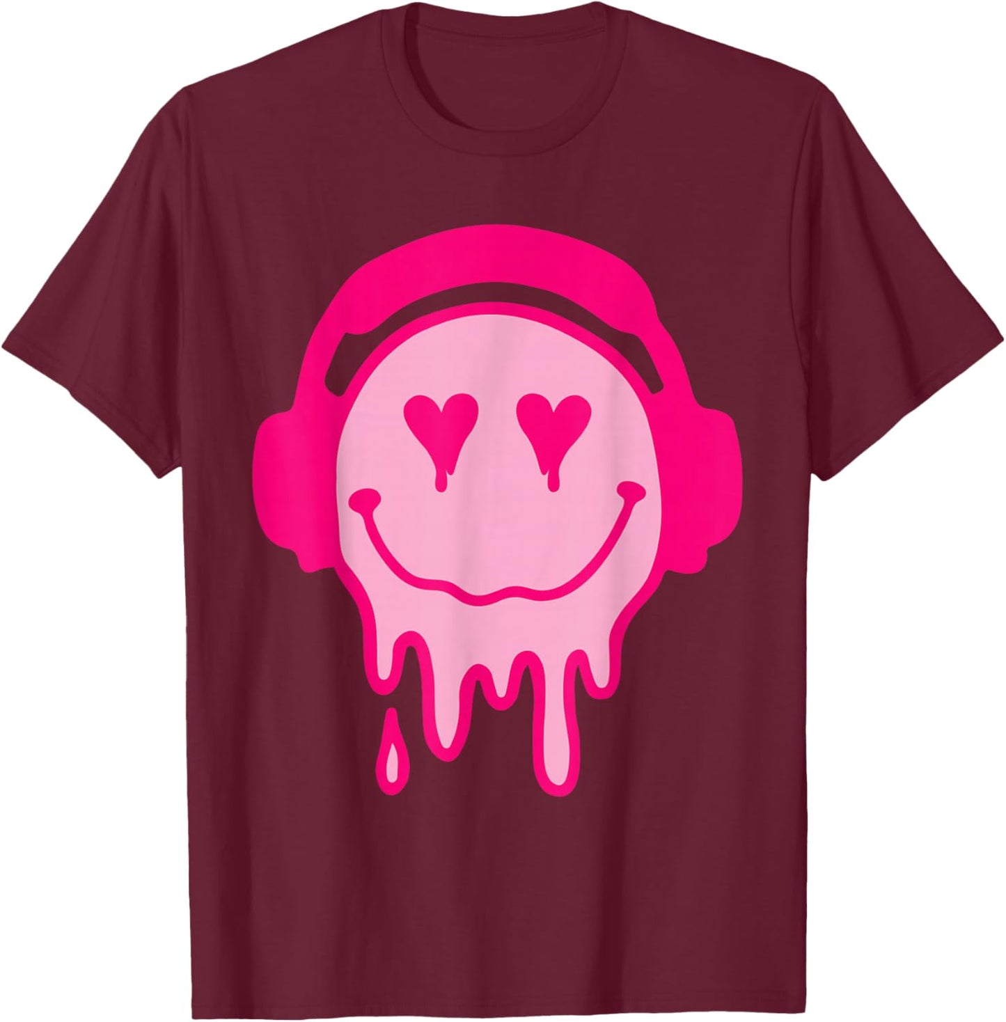 80s Heart Eyes Melting Pink Smile Melted Dripping Happy Face T-Shirt - T-Shirt | Maroon