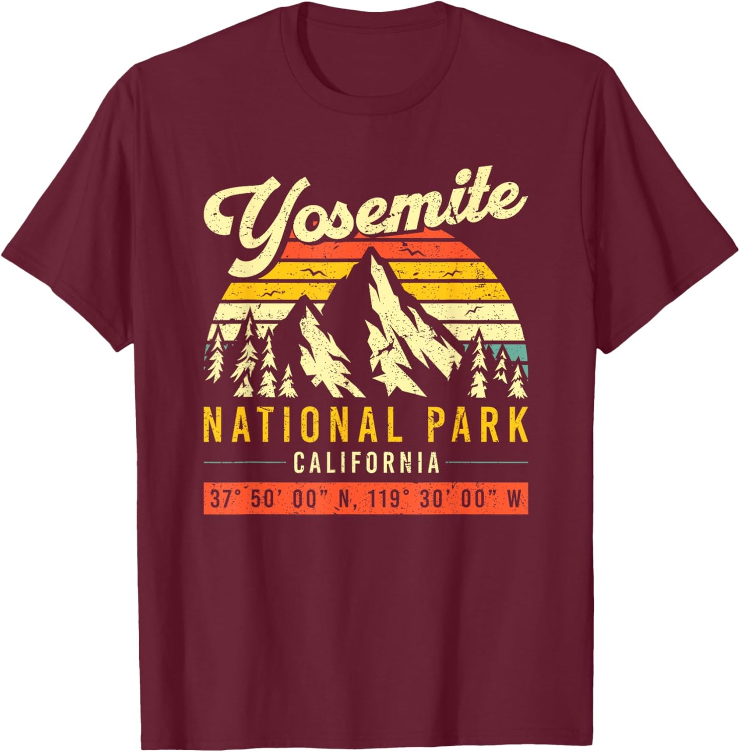 Yosemite Vintage Retro California National Park T-Shirt - T-Shirt | Maroon
