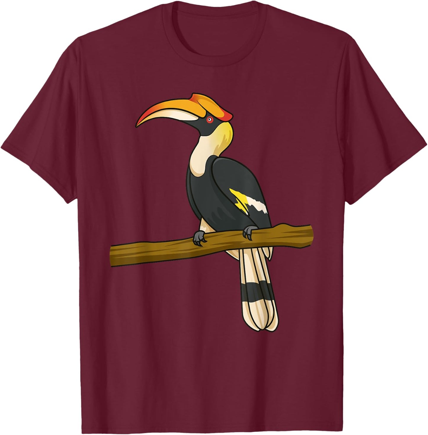 Tropical Hornbill sitting on a Tree Branch Hornbill Bird T-Shirt - T-Shirt | Maroon