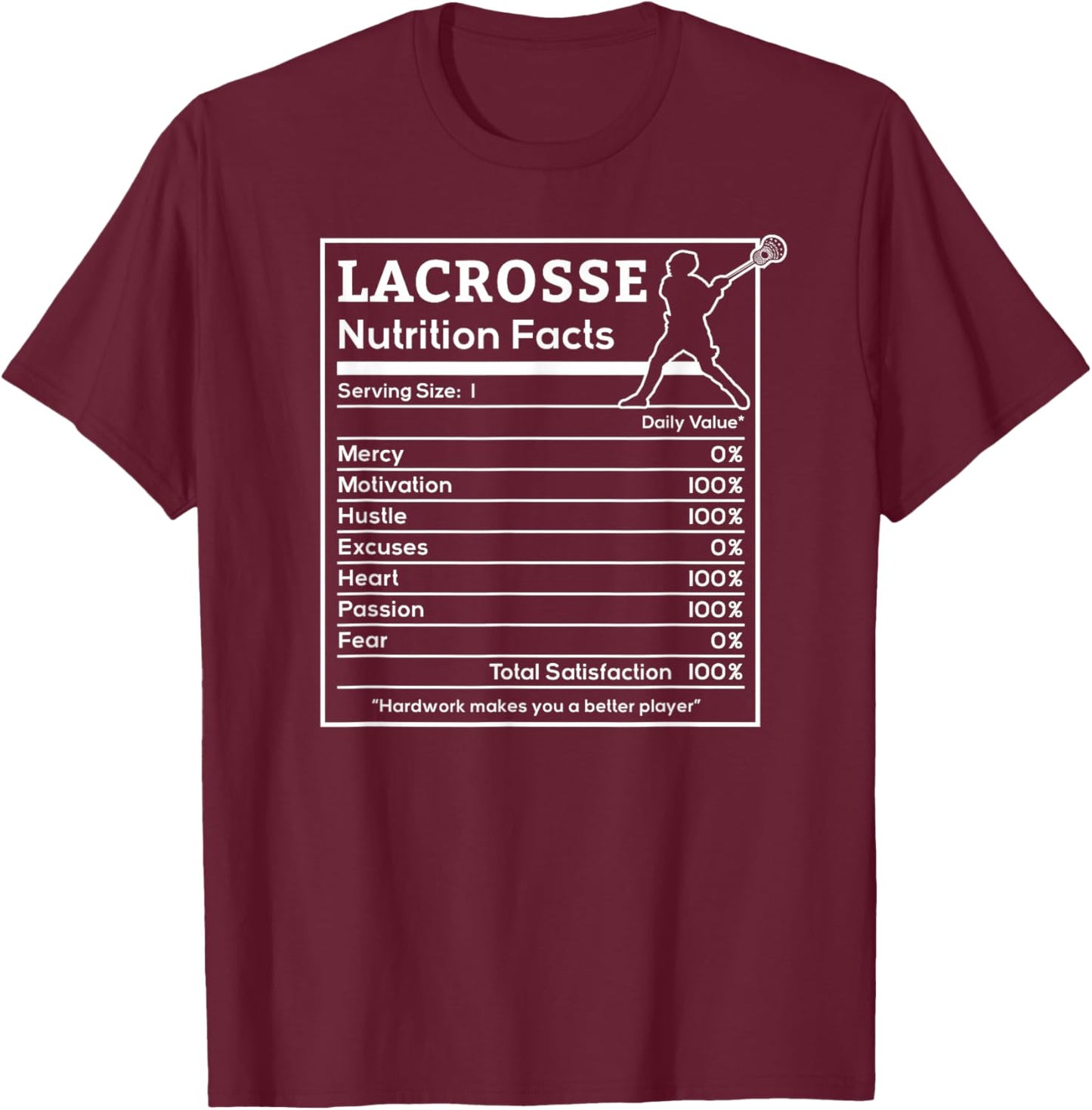 Lacrosse nutritional facts Lacrosse Player men woman kids T-Shirt - T-Shirt | Maroon