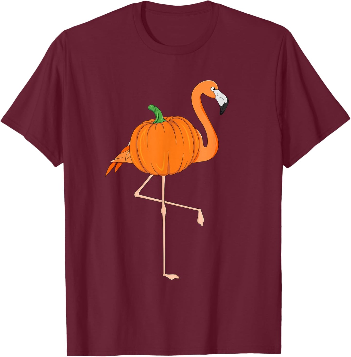 Pumpkin Flamingo Halloween Bird Pink Outfit Costume Zoo T-Shirt - T-Shirt | Maroon