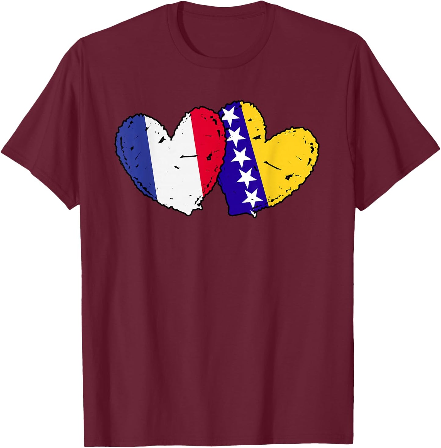 France Bosnia and Herzegovina Heart Flag French Bosnian T-Shirt - T-Shirt | Maroon