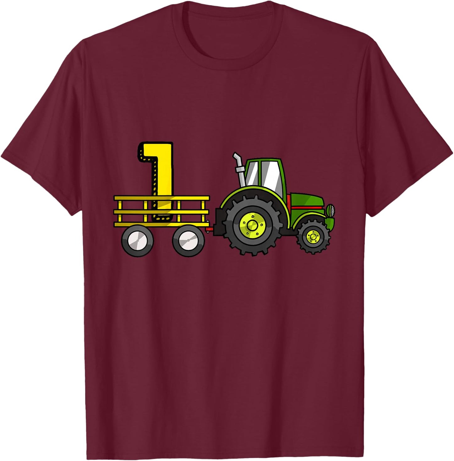 Farm 1 Year Old Barnyard Boys 1st Birthday Tractor T-Shirt - T-Shirt | Maroon