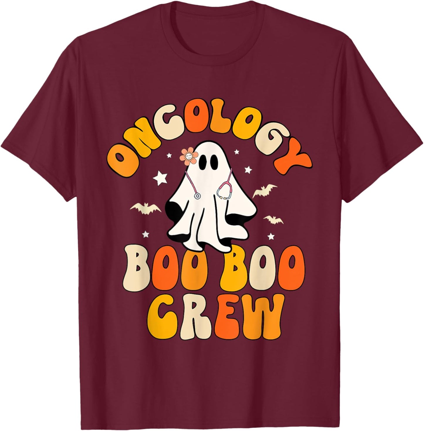 Groovy oncology Nurse Boo Boo Crew Ghost Nursing Halloween T-Shirt - T-Shirt | Maroon