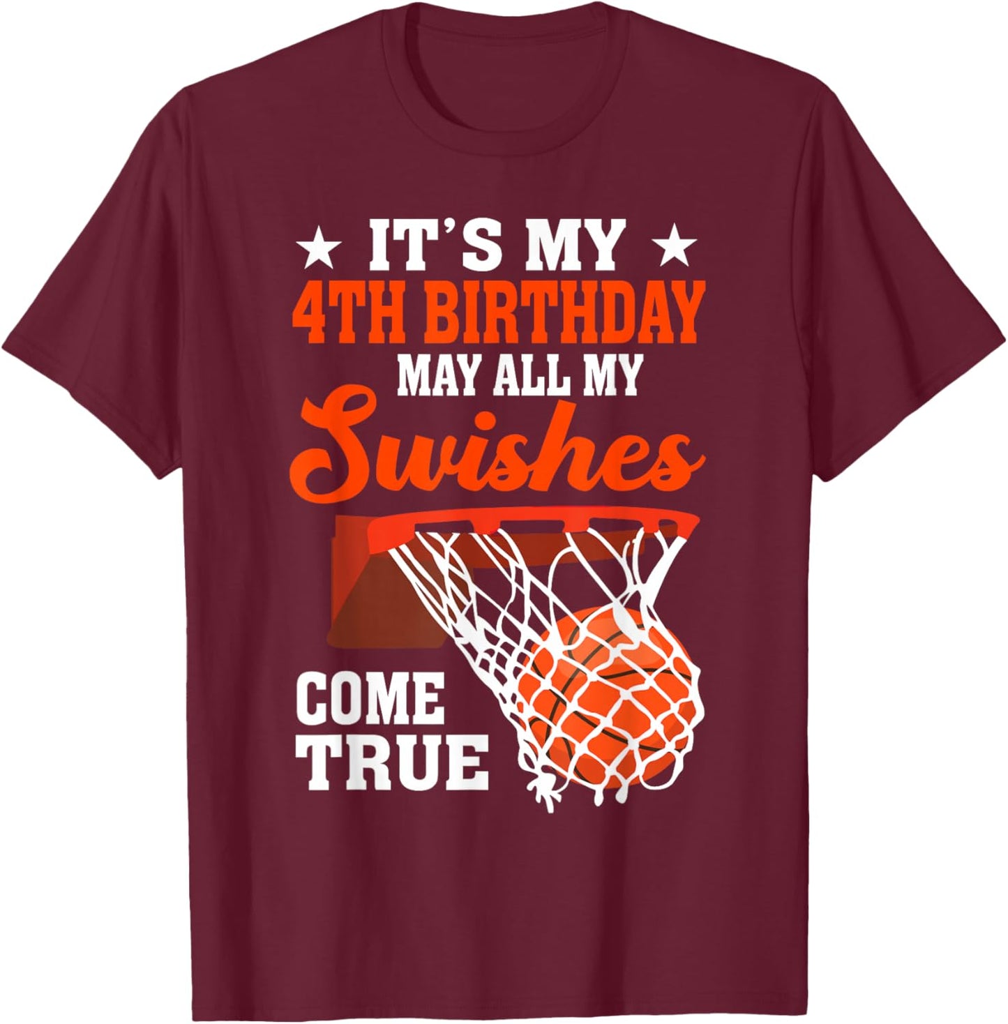 It's My 4th Birthday Basketball 4 Year Old T-Shirt - T-Shirt | Maroon