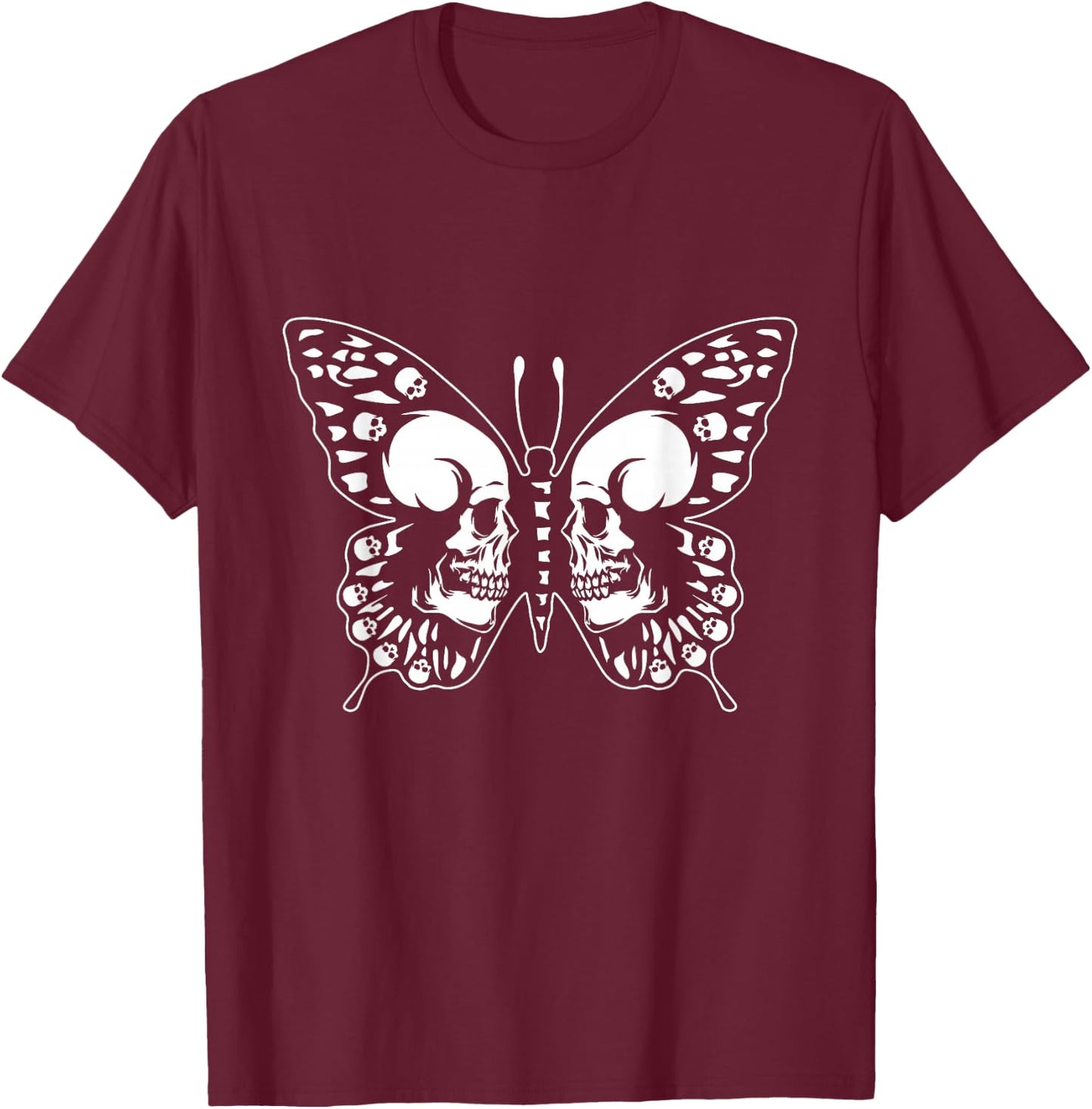 Spooky Halloween Skull Goth Graphic Butterfly Wing Aesthetic T-Shirt - T-Shirt | Maroon