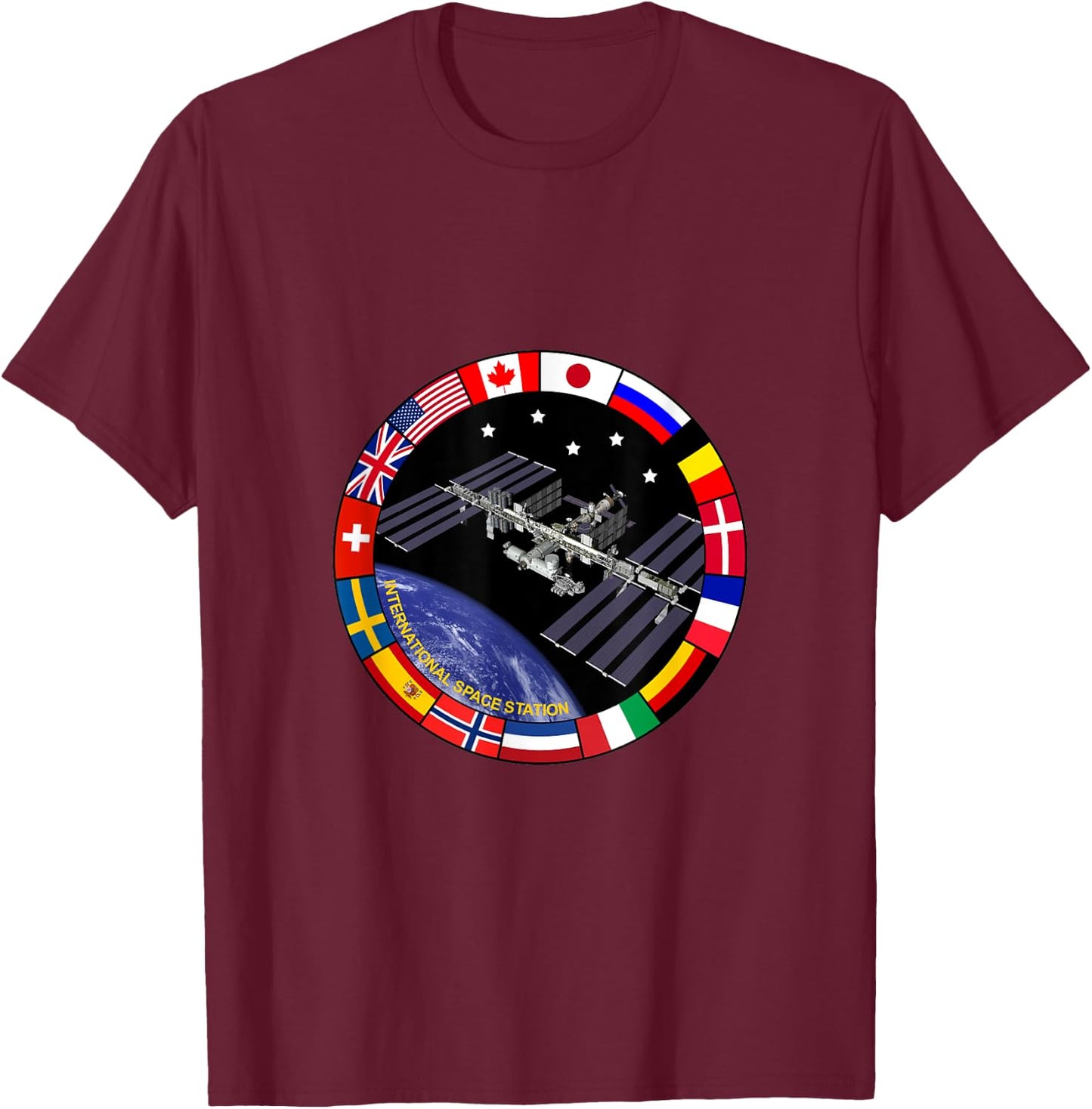 International Space Station - ISS Flag Logo T-Shirt - T-Shirt | Maroon