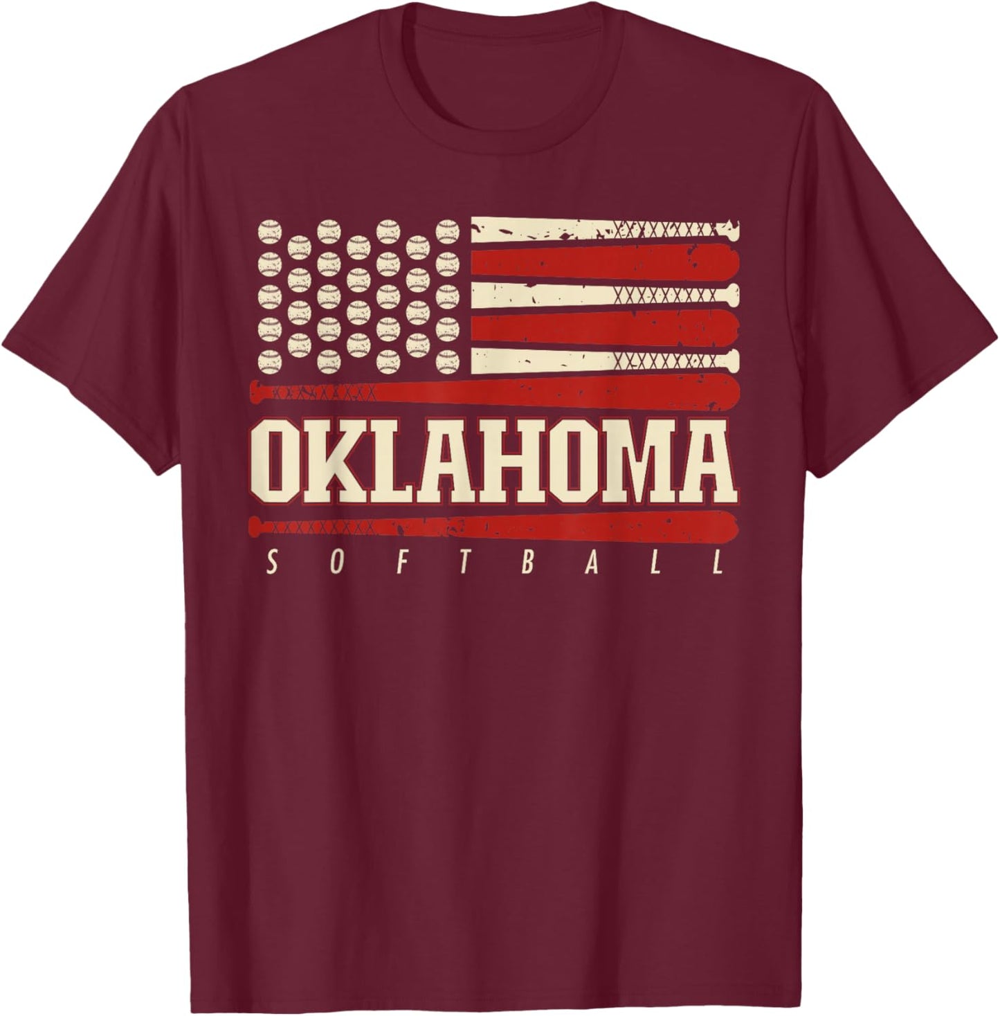 Oklahoma Softball USA Flag Softball Fan Kids Team T-Shirt - T-Shirt | Maroon