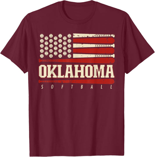 Oklahoma Softball USA Flag Softball Fan Kids Team T-Shirt - T-Shirt | Maroon