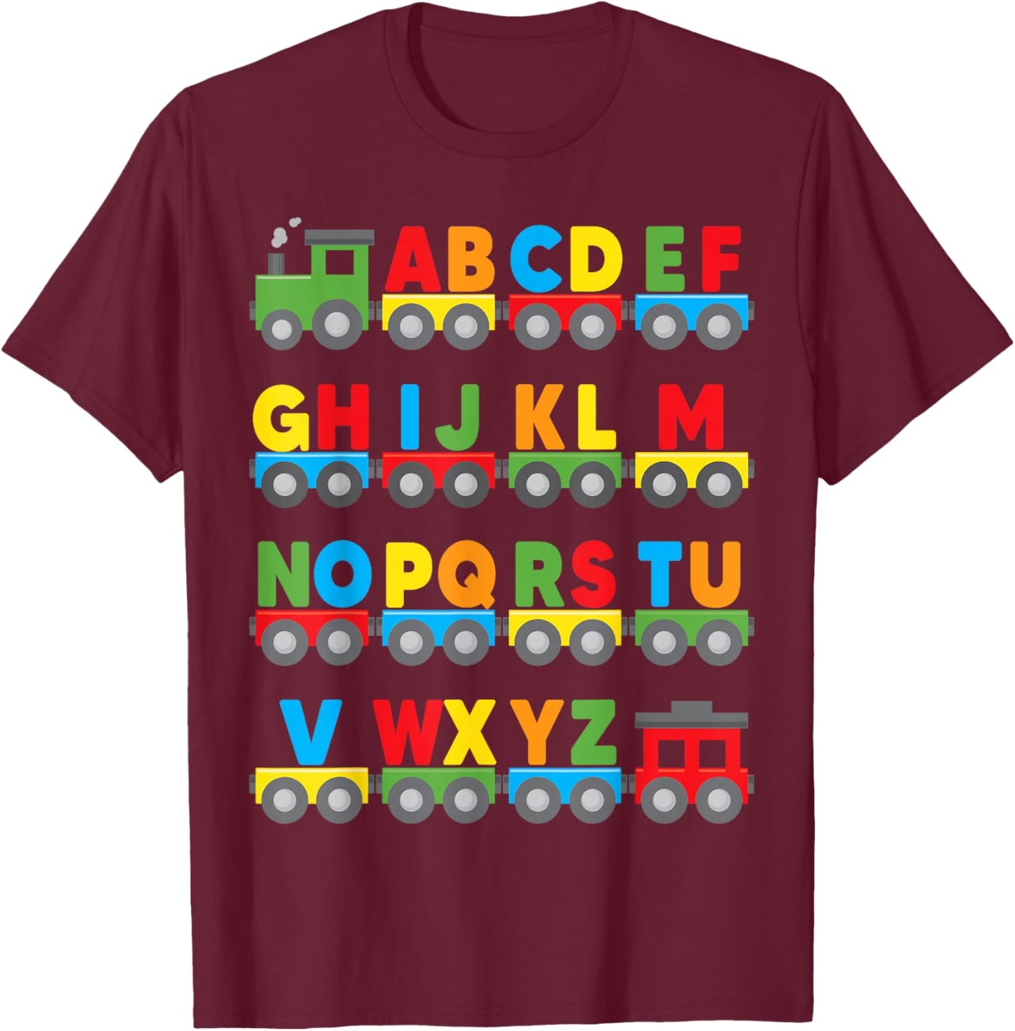 Alphabet Toy Train Colorful Letters Learn ABCs boy Girl Kids T-Shirt - T-Shirt | Maroon