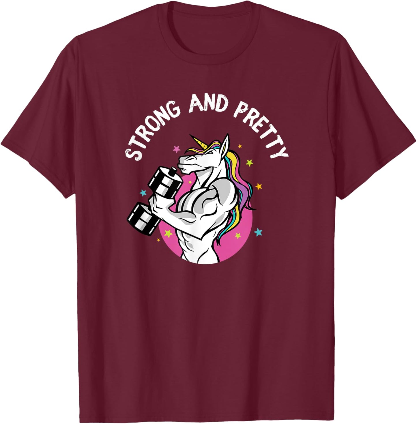 Strong Pretty Muscle Unicorn Weightlifting Fitness Workout T-Shirt - T-Shirt | Maroon
