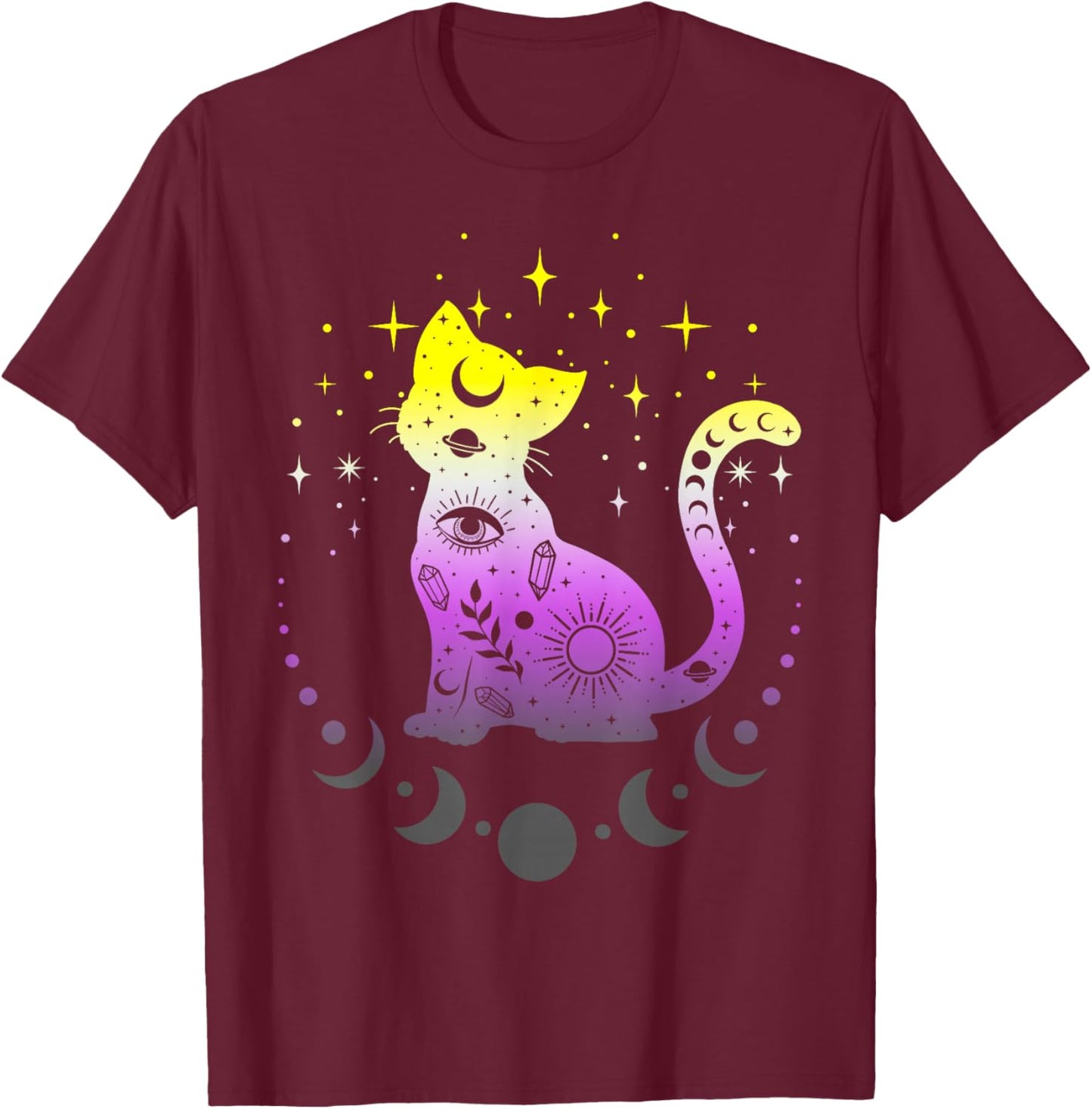 Non-Binary Non-binary Pride Flag Colors Astronomy Cat T-Shirt - T-Shirt | Maroon