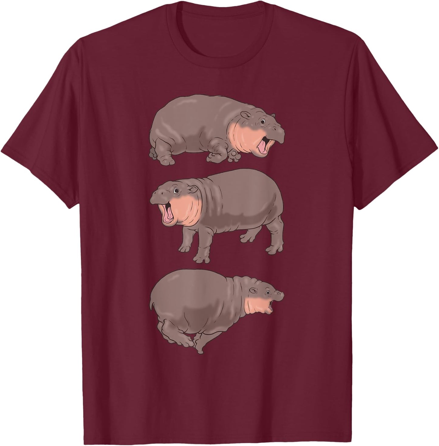 Moo Deng Hippo Shirt Baby Pygmy Hippo Bouncy Pork Funny Meme T-Shirt - T-Shirt | Maroon
