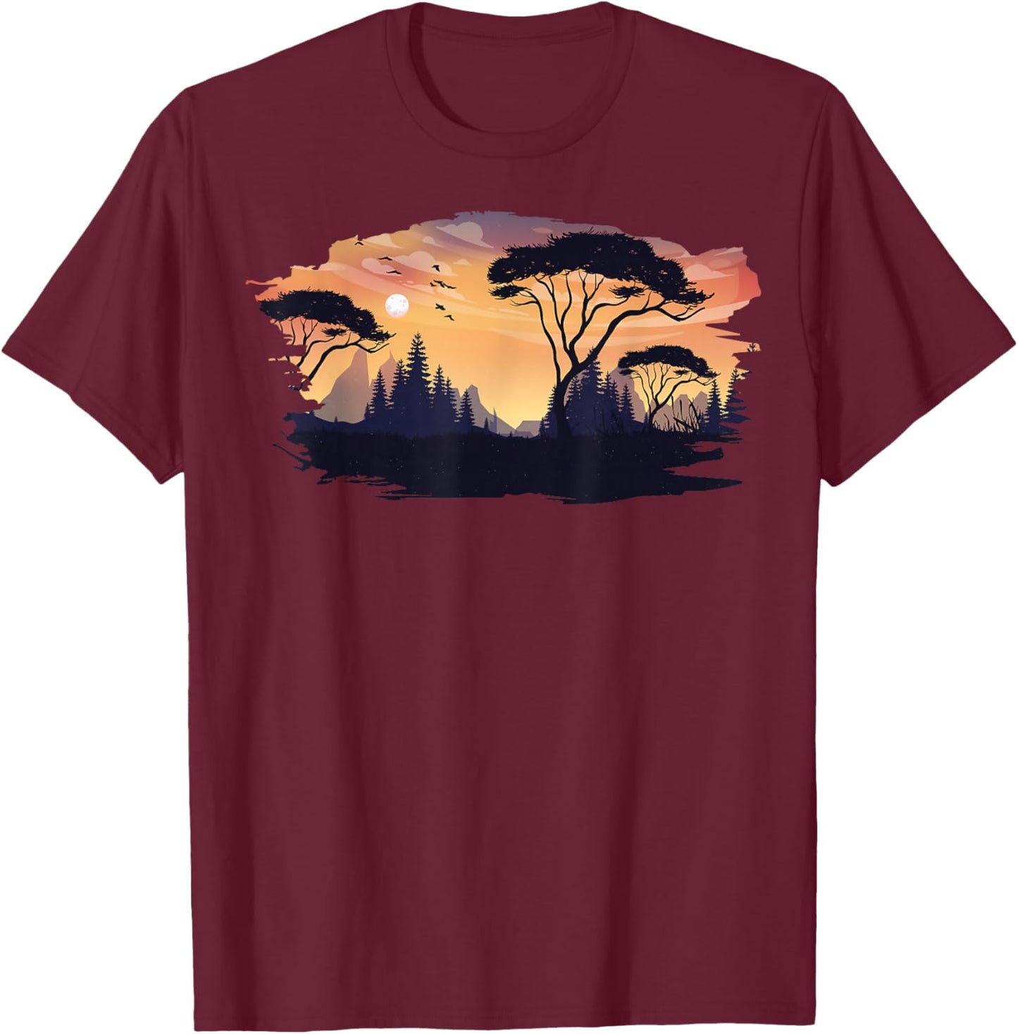 Beautiful Mountain, Nature Trees and Forest T-Shirt - T-Shirt | Maroon