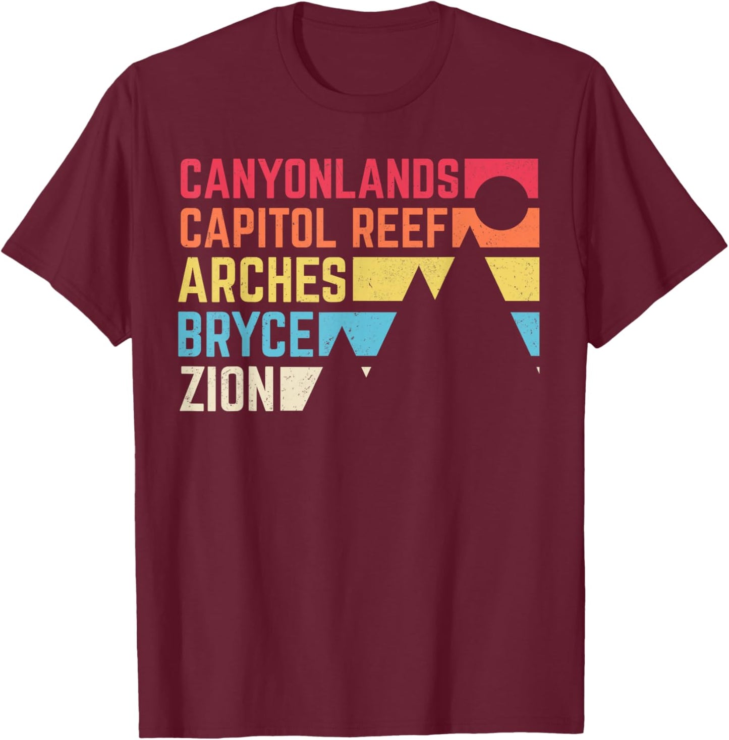 Utahs Five National Parks Souvenir - NPS Moab Utah Mighty 5 T-Shirt - T-Shirt | Maroon