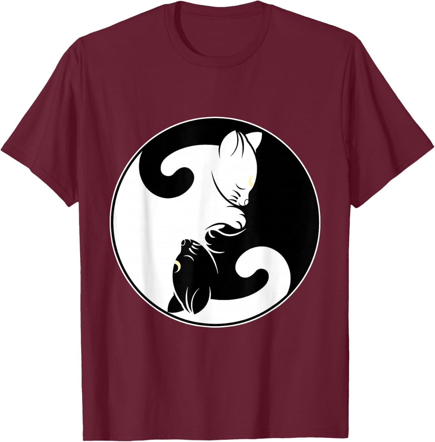 Kawaii Yin Yang Black Cat With Moon Crescent Head Manga Neko T-Shirt - T-Shirt | Maroon