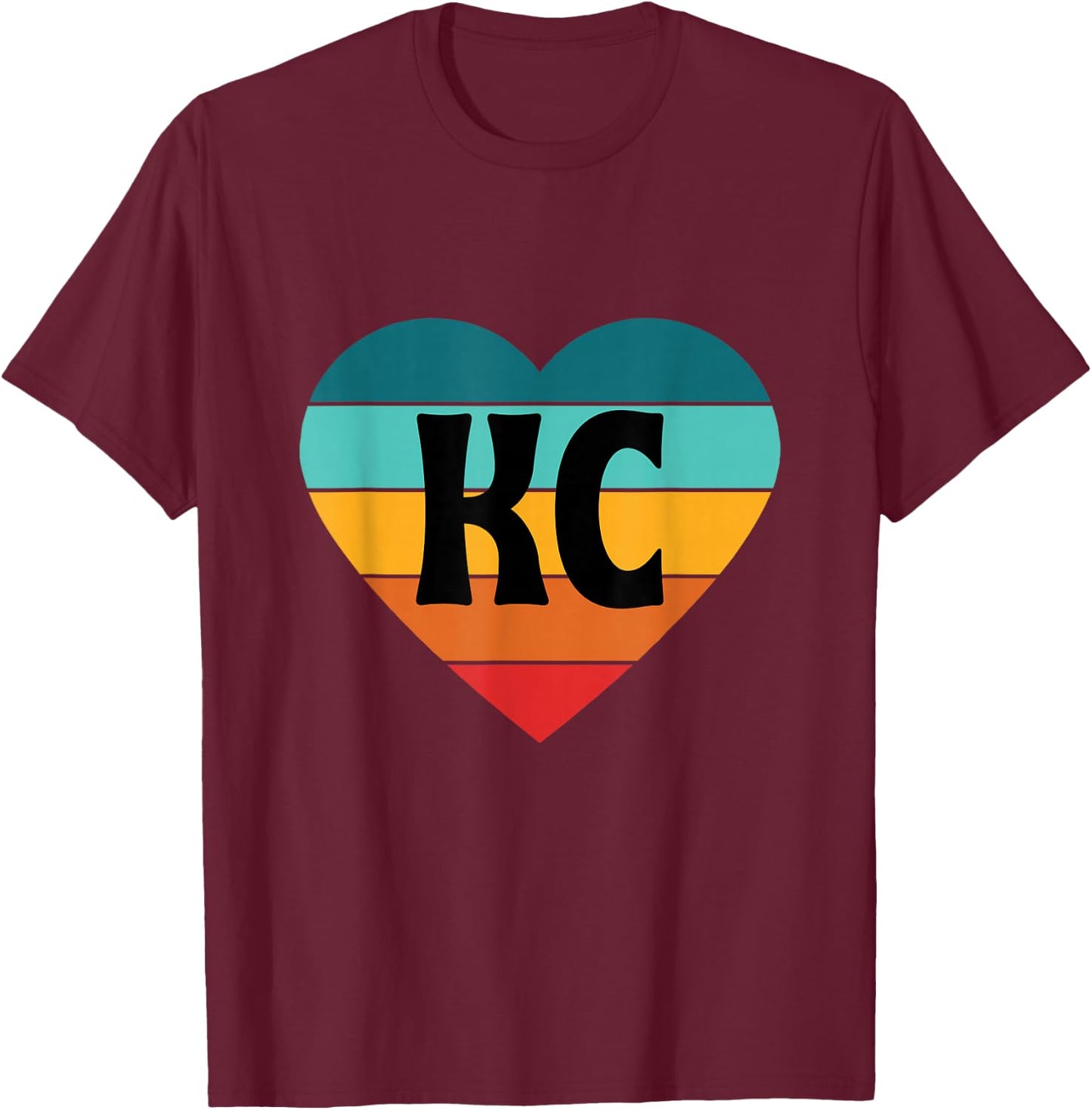 80s Vintage Sunset Heart KC T-Shirt - T-Shirt | Maroon