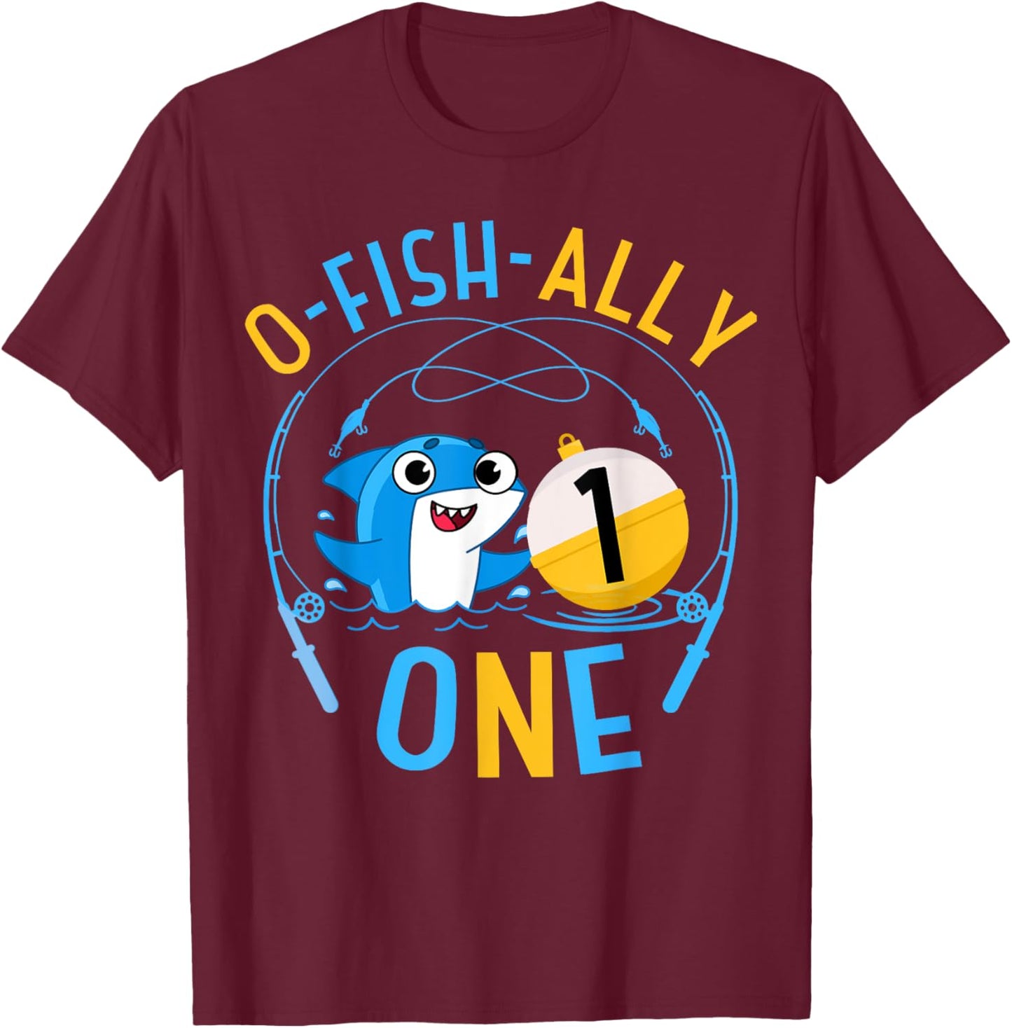 Ofishally One 1st Birthday Fishing Theme O-Fishally 1 Family T-Shirt - T-Shirt | Maroon