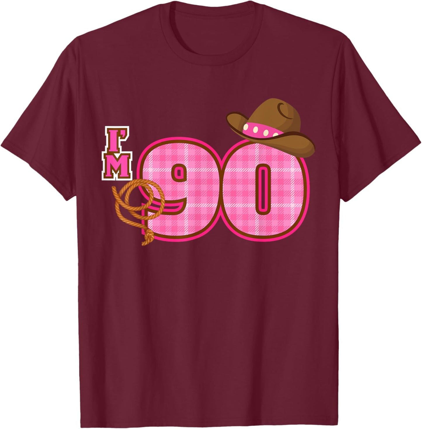 Cowgirl Hat 90th Birthday Cowboy Framer Theme 90 Year Old T-Shirt - T-Shirt | Maroon