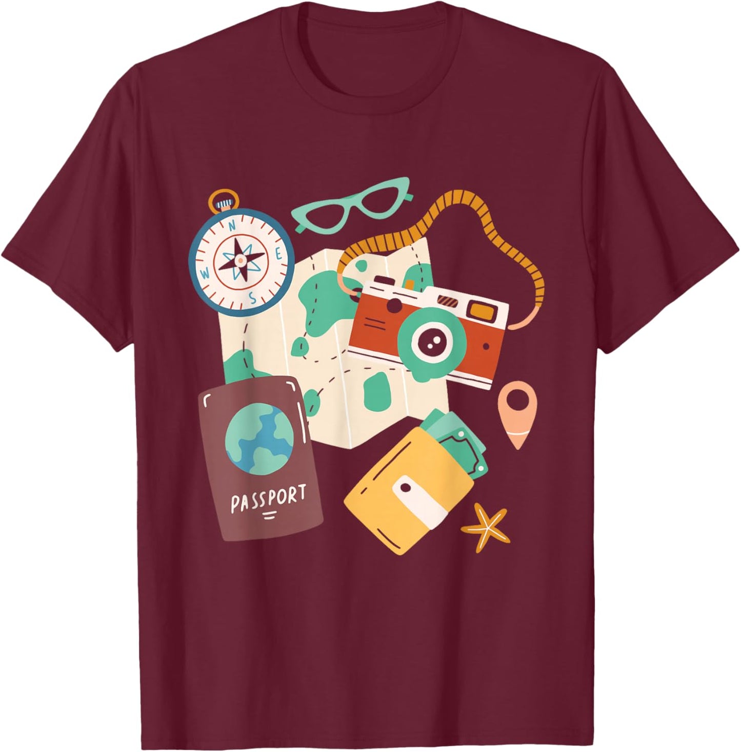 Tourist Holidays Costume Camera Passport Traveling Vacation T-Shirt - T-Shirt | Maroon