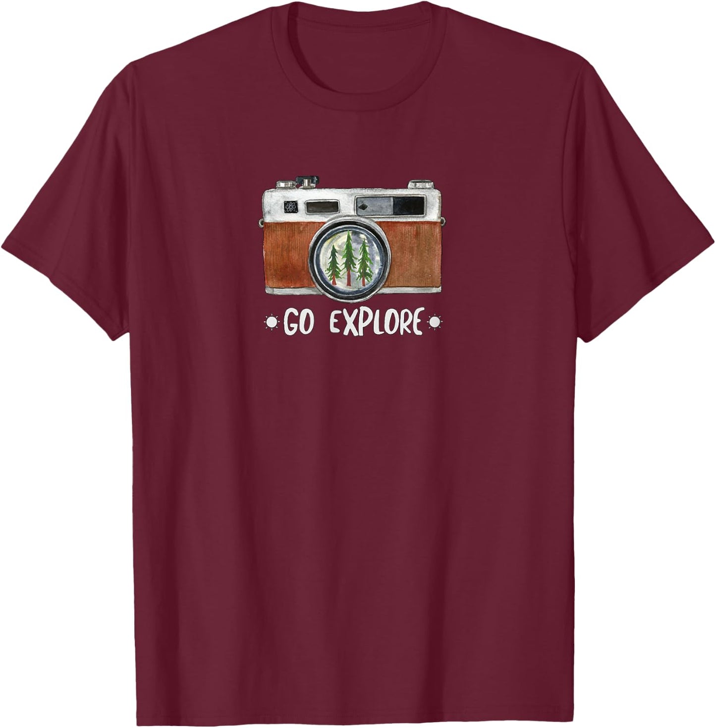 Cute Go Explore Vintage Camera Photography T-Shirt - T-Shirt | Maroon