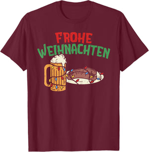 Frohe Weihnachten Shirt Germany Christmas Beer Bratwurst T-Shirt - T-Shirt | Maroon