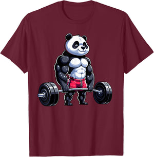 Funny Gym Panda Bodybuilder Weightlifting Motivational T-Shirt - T-Shirt | Maroon