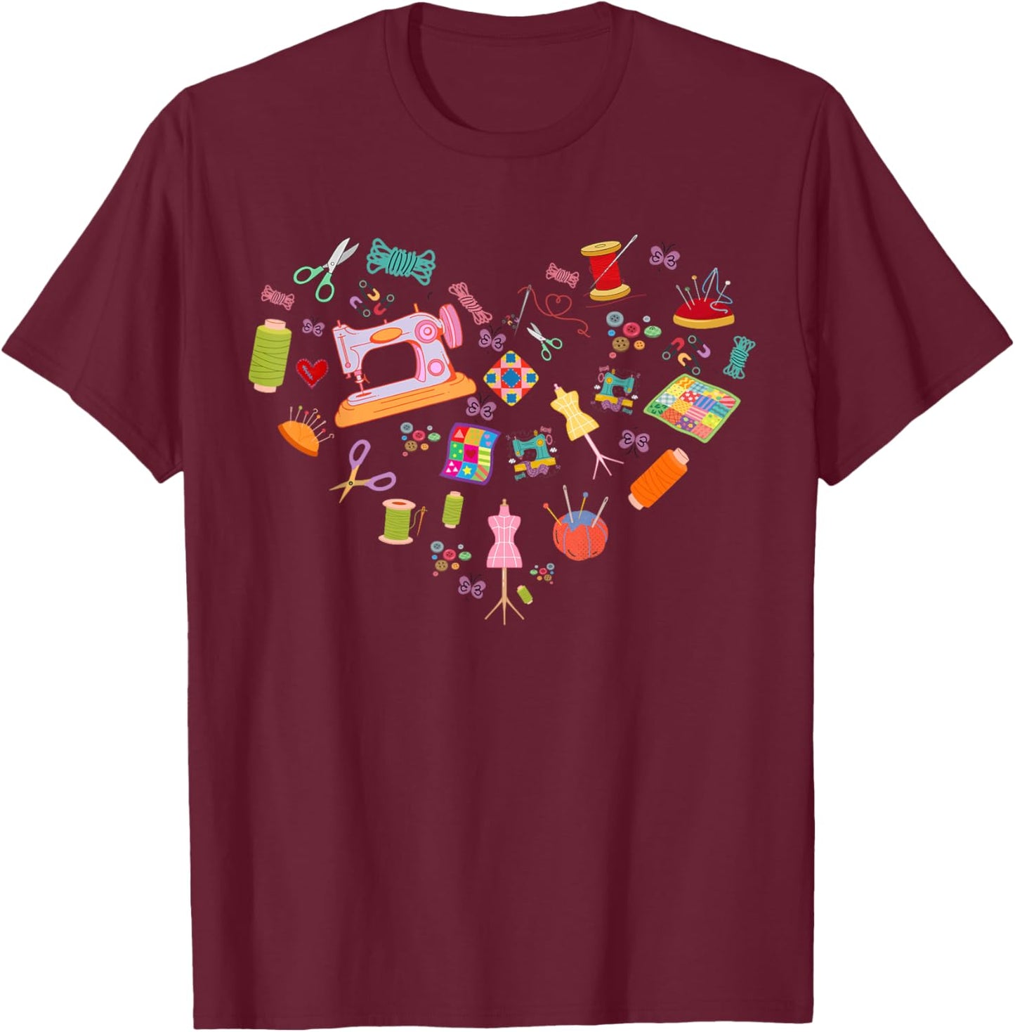 Sewing Quilting Machine Quilters Funny Sewing Lover heart T-Shirt - T-Shirt | Maroon