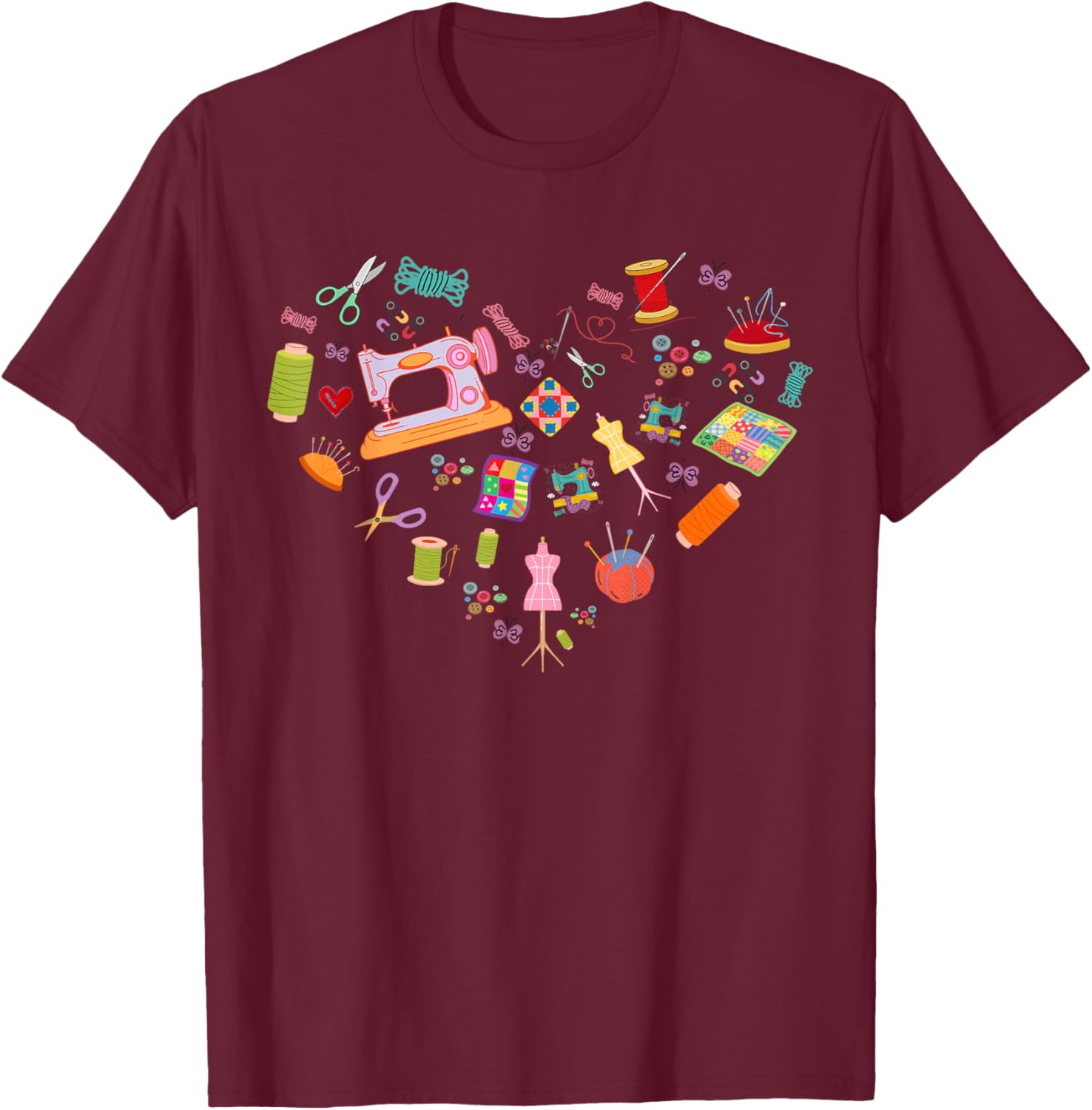 Sewing Quilting Machine Quilters Funny Sewing Lover heart T-Shirt - T-Shirt | Maroon