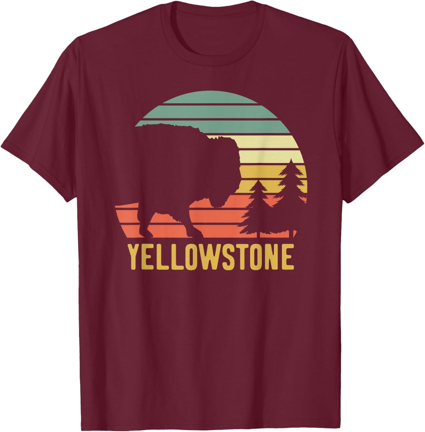 Yellowstone National Park Travel Buffalo Bison Vintage T-Shirt - T-Shirt | Maroon
