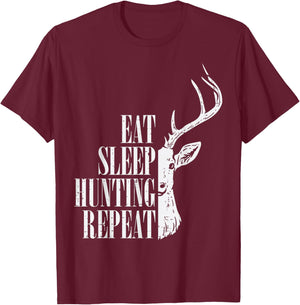 Eat Sleep Hunting Repeat Funny Deer Hunter Men Women Kids T-Shirt - T-Shirt | Maroon