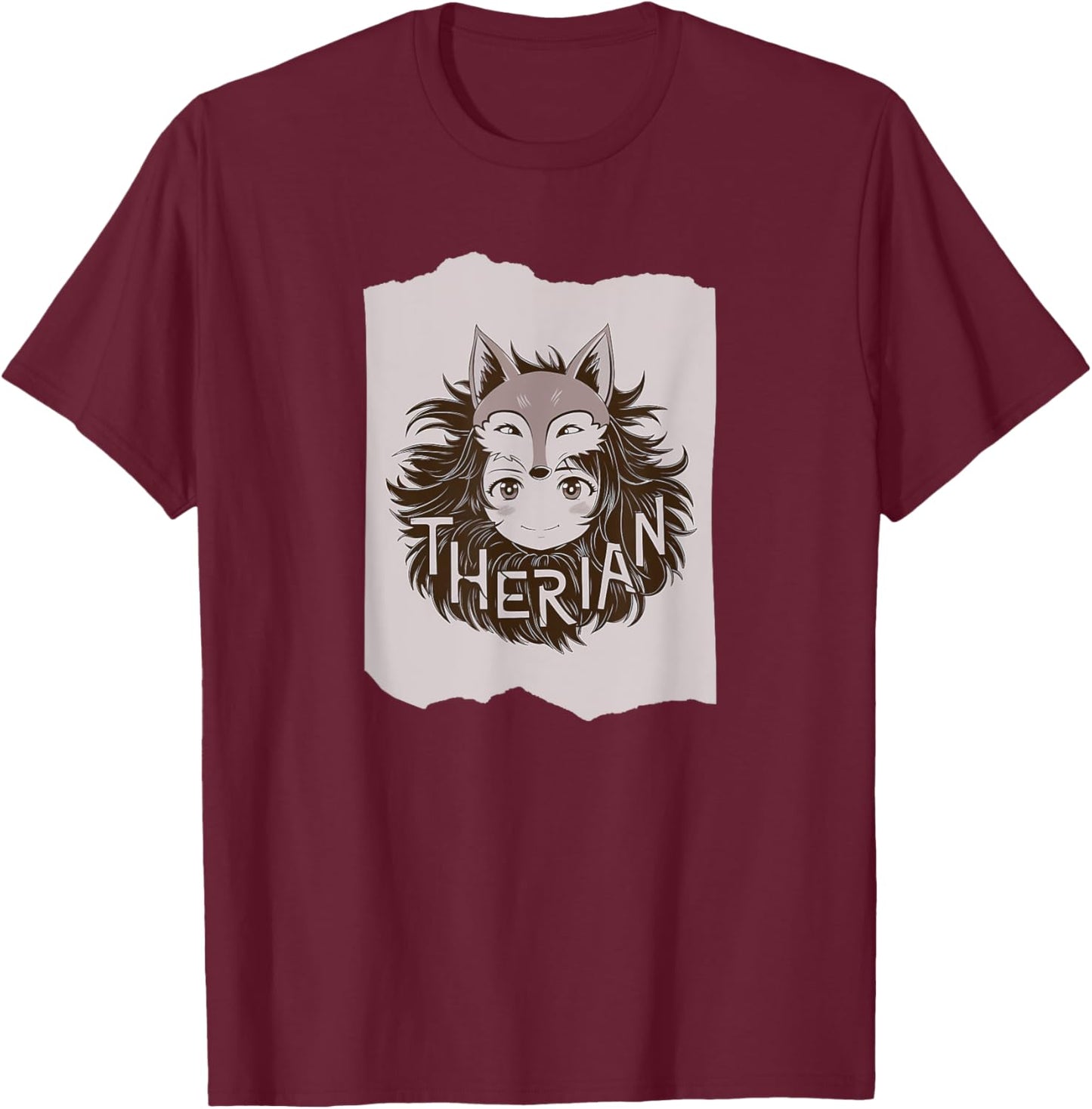 Fox Mask Therian Typography Therian Aesthetic TherianTok T-Shirt - T-Shirt | Maroon