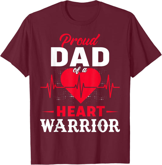 Proud Dad Of Heart Warrior CHD Awareness Congenital Defect T-Shirt - T-Shirt | Maroon