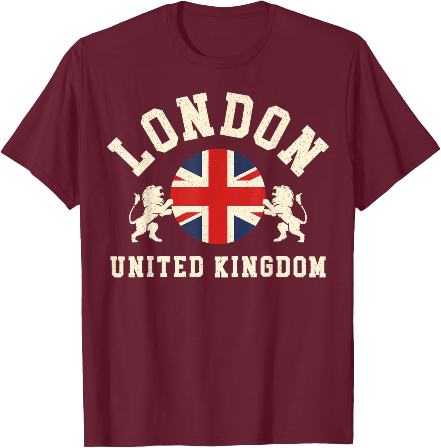 Vintage London United Kingdom UK Union Jack England Souvenir T-Shirt - T-Shirt | Maroon