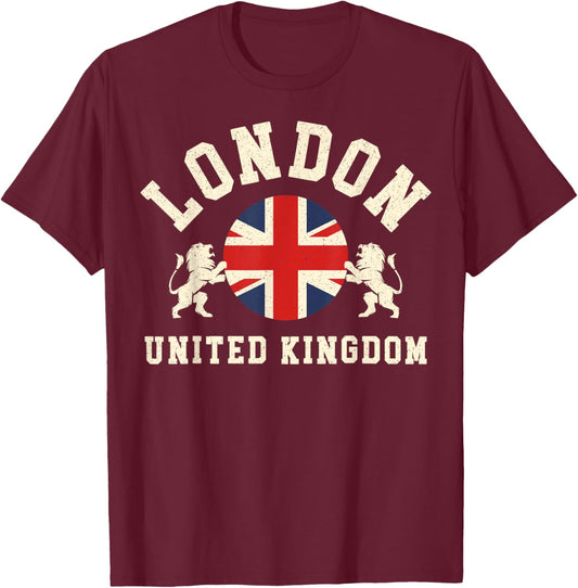 Vintage London United Kingdom UK Union Jack England Souvenir T-Shirt - T-Shirt | Maroon