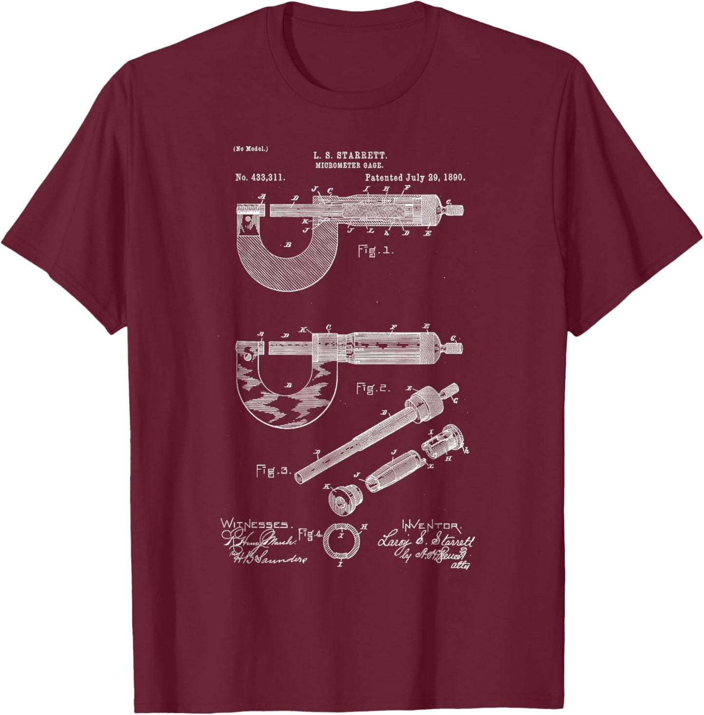 Mechanical Engineer Art Black Vintage Patent Micrometer Gage - Men's Small T-Shirt - T-Shirt | Maroon