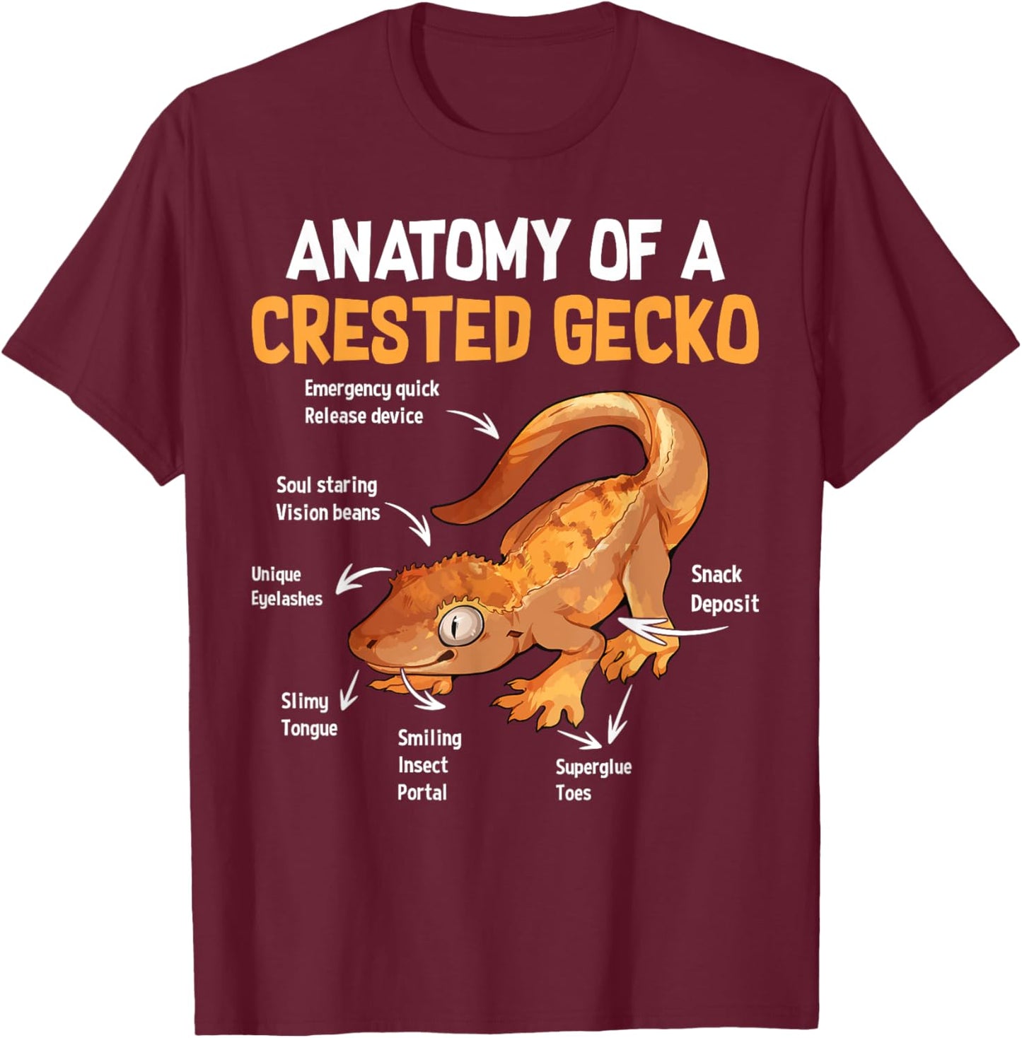 Anatomy Of Crested Gecko Tiny Leopard Gecko T-Shirt - T-Shirt | Maroon