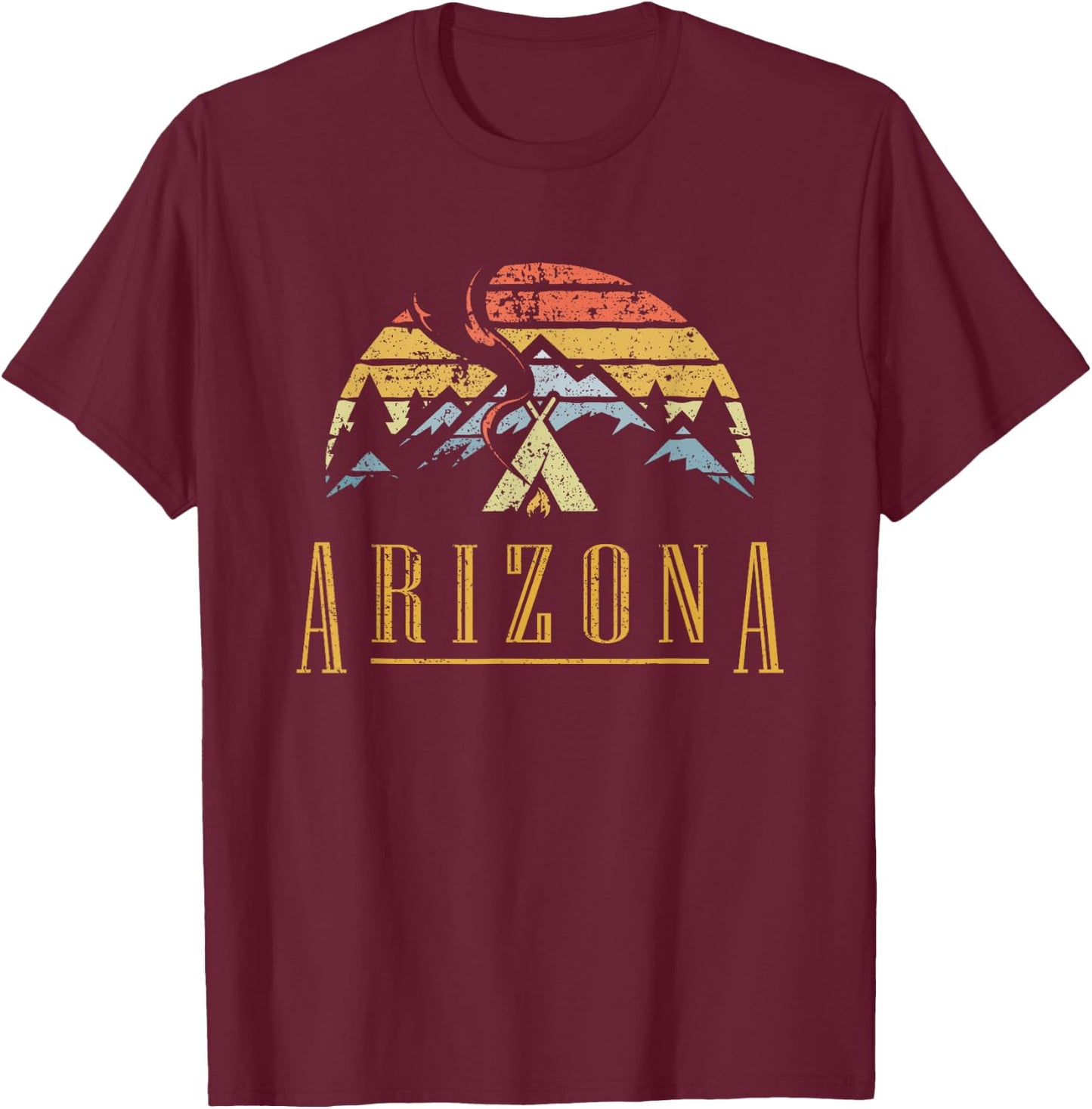 Vintage Arizona Mountains Camping Campfire Retro T Shirt T-Shirt - T-Shirt | Maroon
