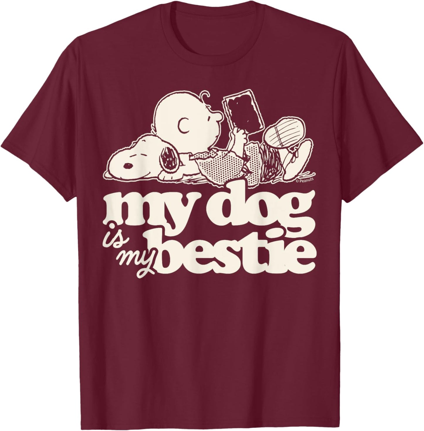 Peanuts - Snoopy And Charlie Brown My Dog Is My Bestie T-Shirt - T-Shirt | Maroon