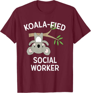 Cute Koala Social Worker Funny Pun BSW MSW T-Shirt - T-Shirt | Maroon