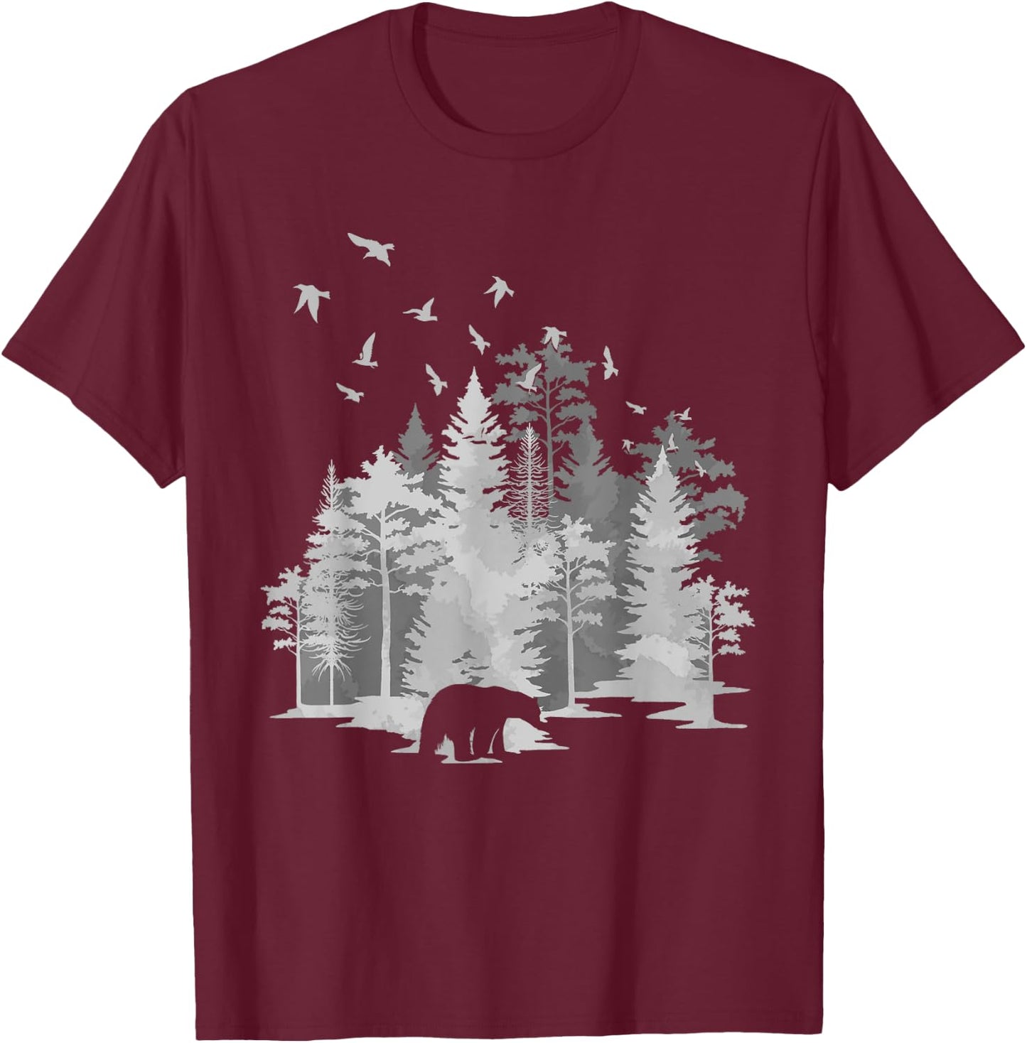 Mountains Birds Outdoors Animal Bear Nature Hiking Forest T-Shirt - T-Shirt | Maroon