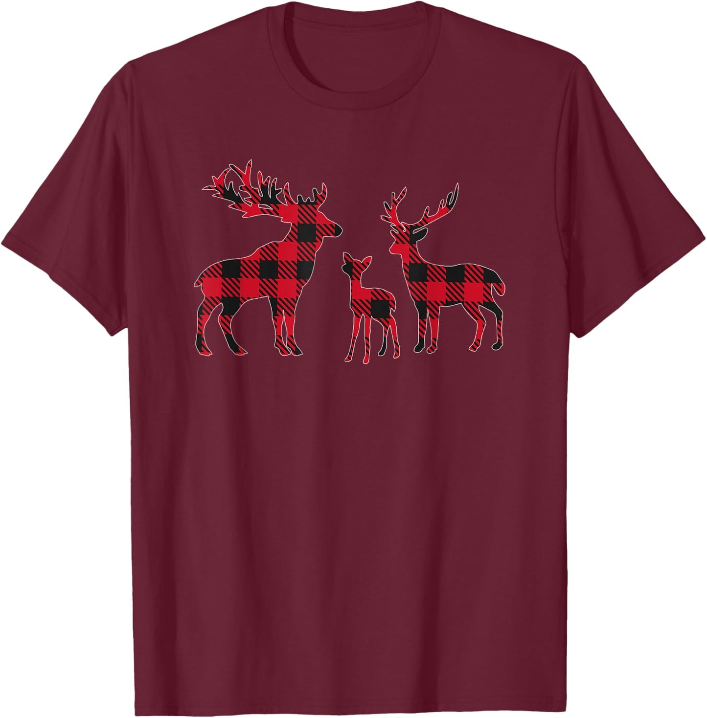 Classic Red and Black Christmas Buffalo Plaid Deer T-Shirt - T-Shirt | Maroon