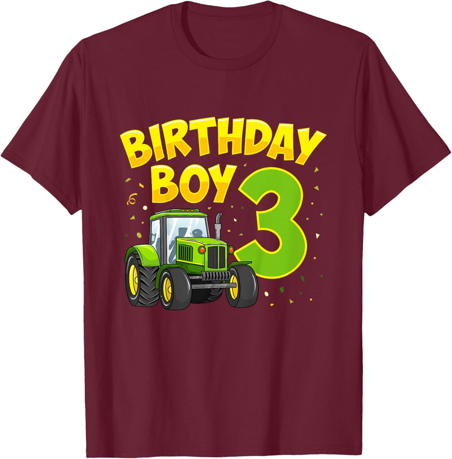 Kids 3rd Birthday Boy 3 Year Old Farm Truck Tractor Party T-Shirt - T-Shirt | Maroon
