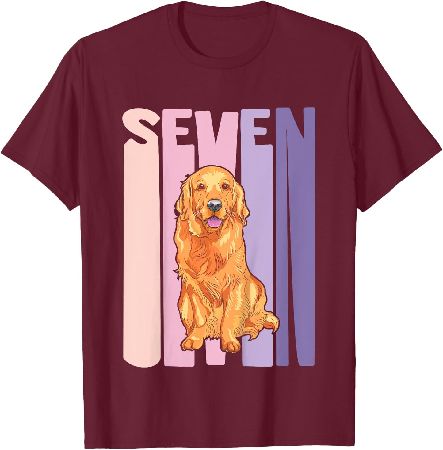 7 Year Old Golden Retriever Lover Birthday Girl T-Shirt - T-Shirt | Maroon