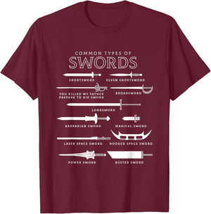 Types of Swords T-Shirt - T-Shirt | Maroon
