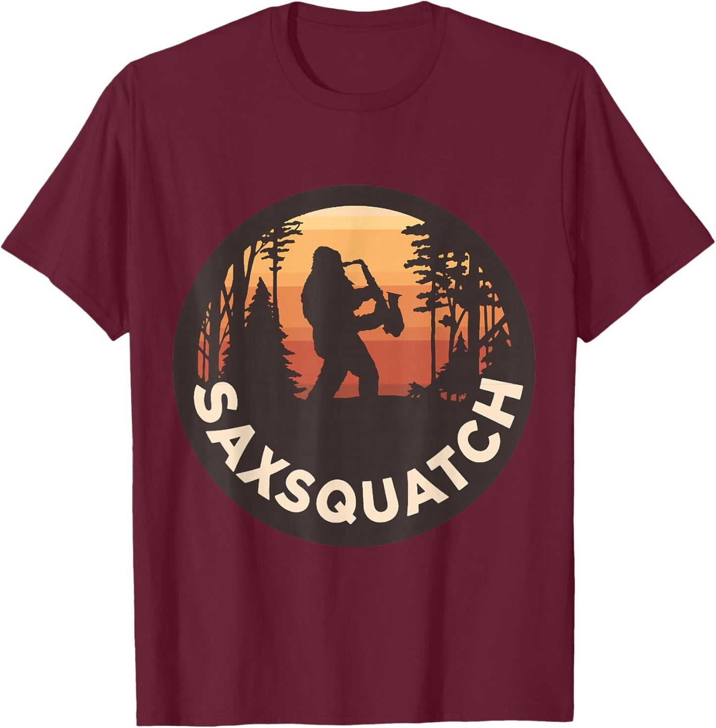 Retro Vintage Sax-Squatch Yeti Bigfoot Playing Saxophone T-Shirt - T-Shirt | Maroon