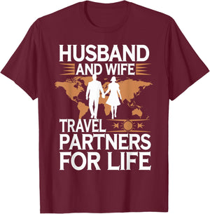 Husband And Wife Travel Partners For Life T-Shirt - T-Shirt | Maroon